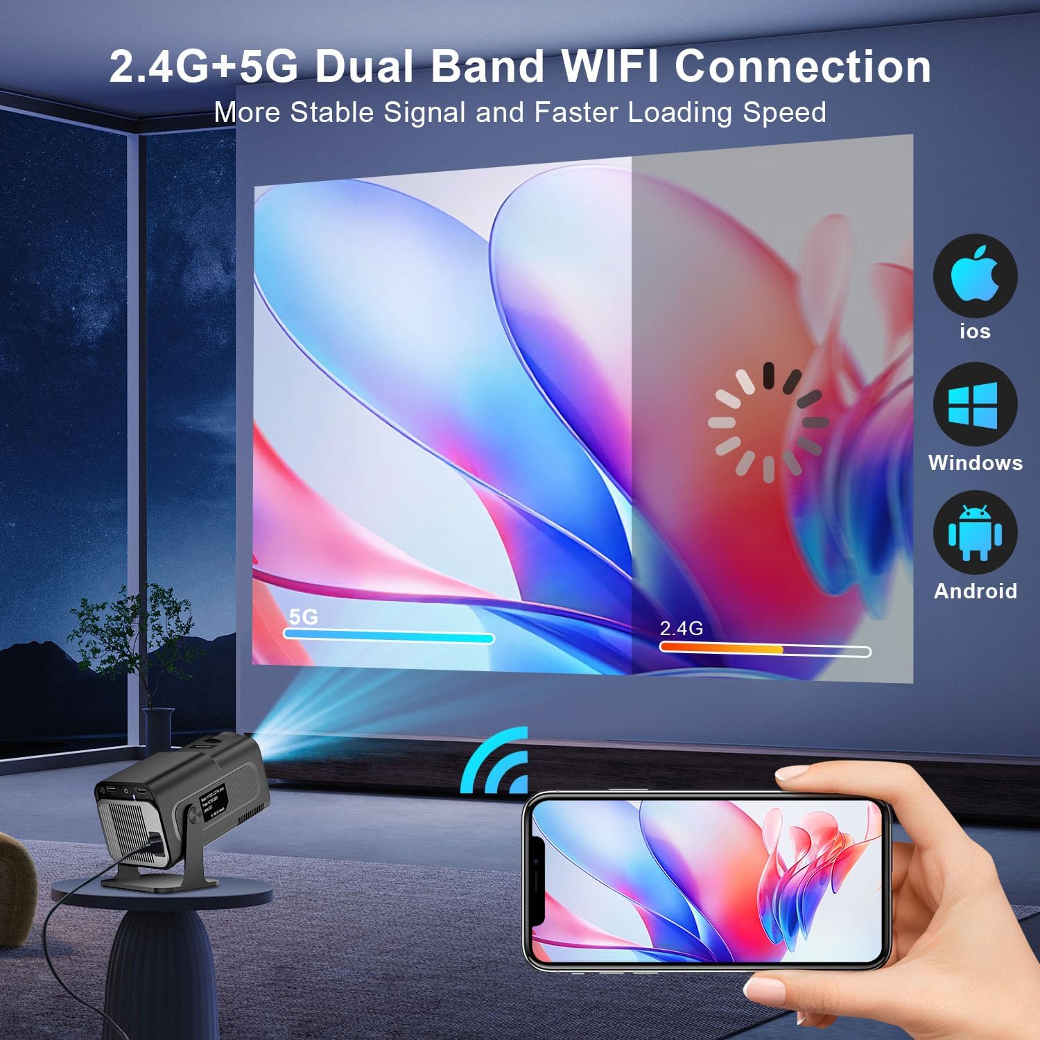 HY320 Mini Projetor, Bluetooth 5.0 and Android 11, Suporte 4K